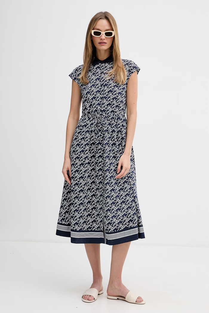 Tommy Hilfiger košeľové šaty s hodvábom SUMMER WW0WW49551 tmavomodrá SS26