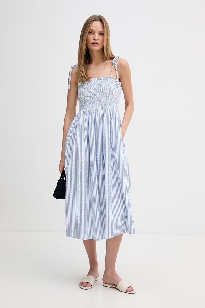Tommy Hilfiger šaty bavlnené WW0WW50545 modrá SS26