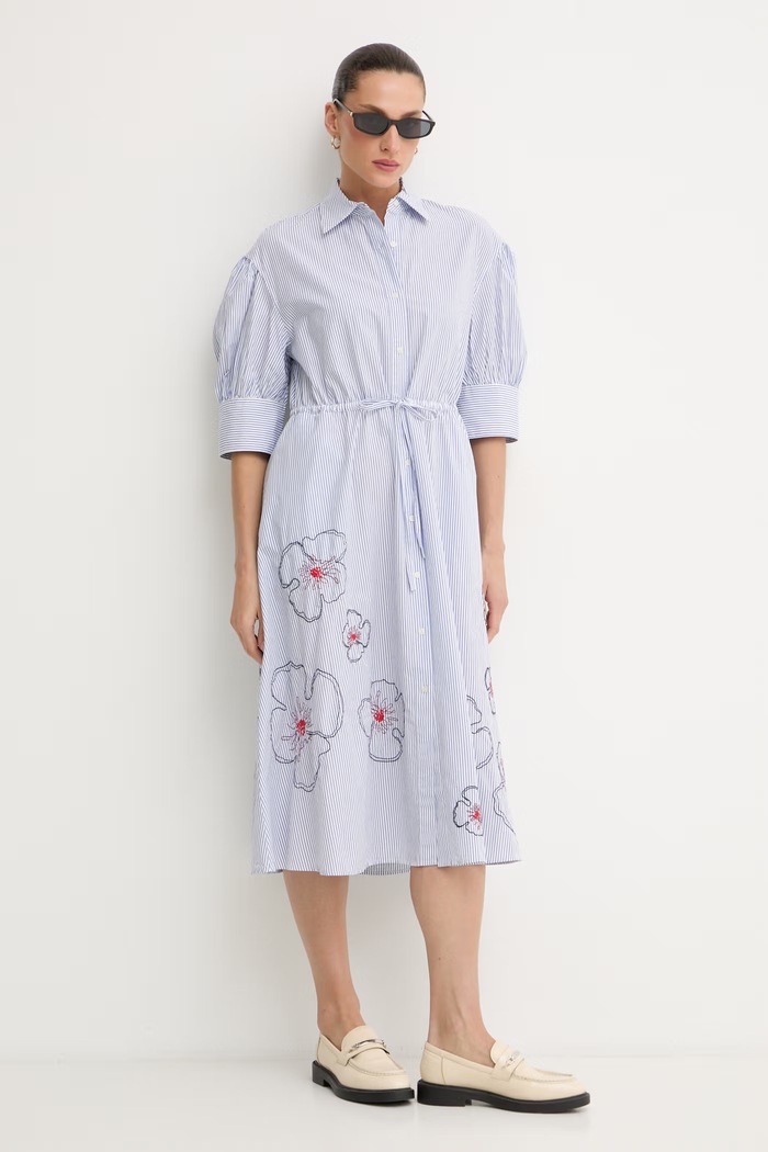 Tommy Hilfiger košeľové šaty bavlnené SUMMER WW0WW50546 modrá SS26