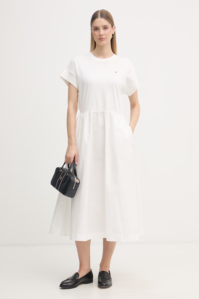 Tommy Hilfiger šaty bavlnené WW0WW51148 béžová SS26