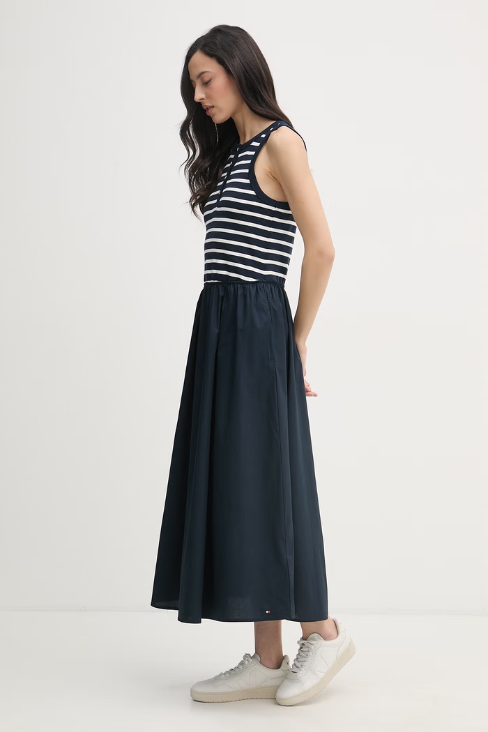 Tommy Hilfiger šaty s rozšíreným strihom bavlnené WW0WW49628 tmavomodrá SS26