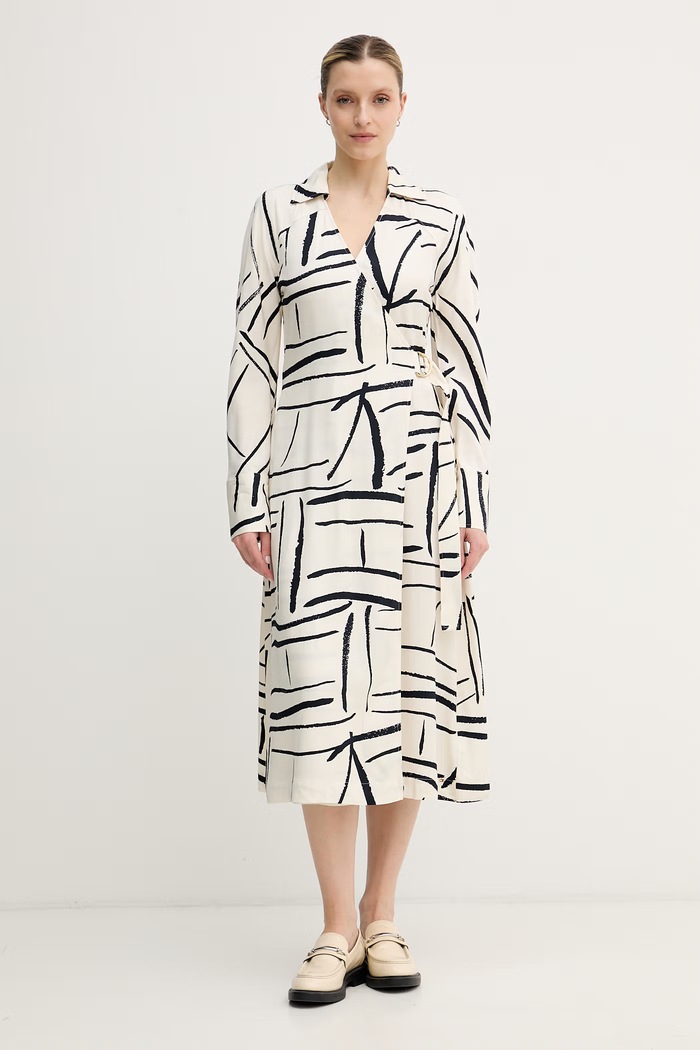 Tommy Hilfiger sukienka kopertowa z wiskozy beżowy WW0WW48934