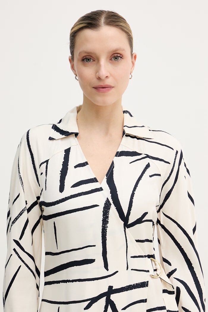 Tommy Hilfiger sukienka kopertowa z wiskozy beżowy WW0WW48934