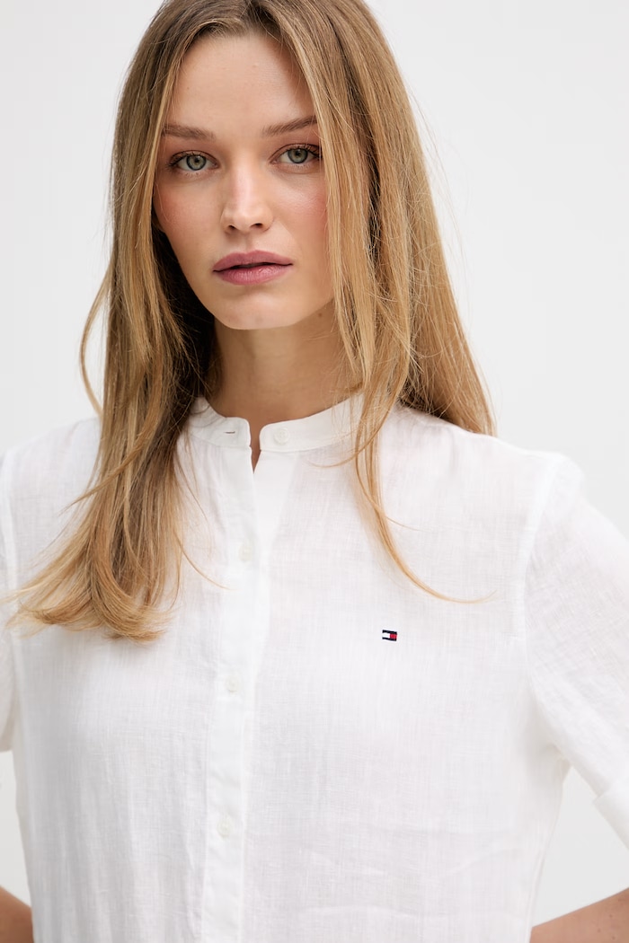 Tommy Hilfiger letné šaty ľanové béžová WW0WW49633