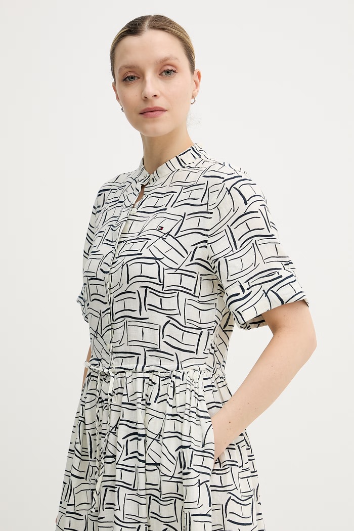 Tommy Hilfiger ljetna haljina od lana bež WW0WW49633