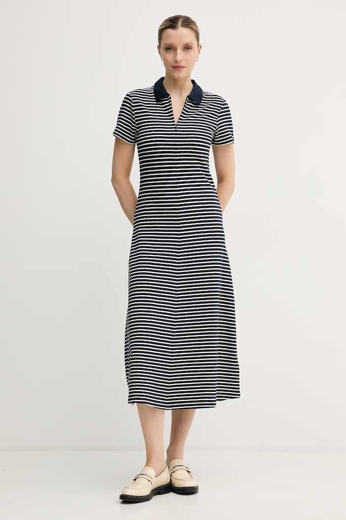 Tommy Hilfiger šaty s lyocellom tmavomodrá WW0WW48745