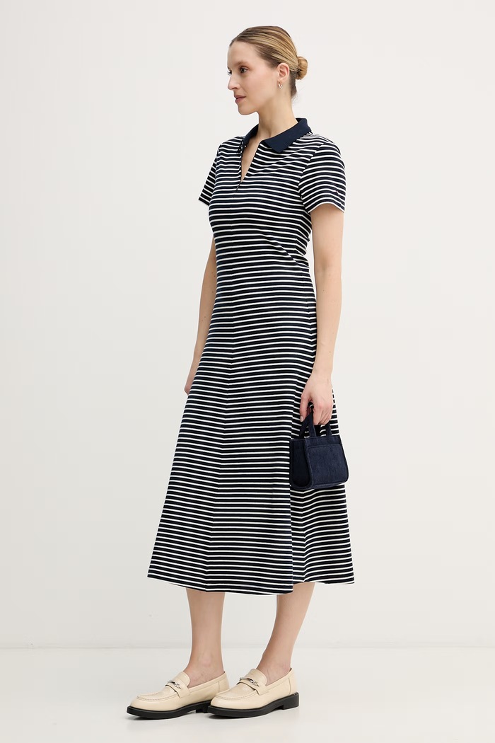 Tommy Hilfiger šaty s lyocellom WW0WW48745 tmavomodrá SS26