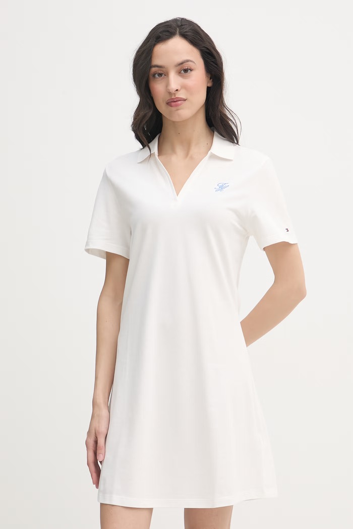 Tommy Hilfiger šaty bavlnené s elastanom biela WW0WW48749