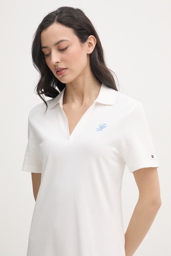 Tommy Hilfiger šaty bavlnené s elastanom biela WW0WW48749