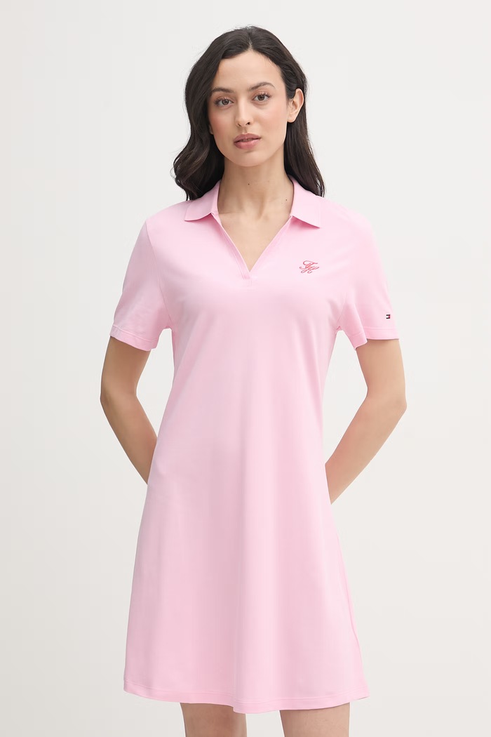 Tommy Hilfiger рокля от памук с еластан розов WW0WW48749