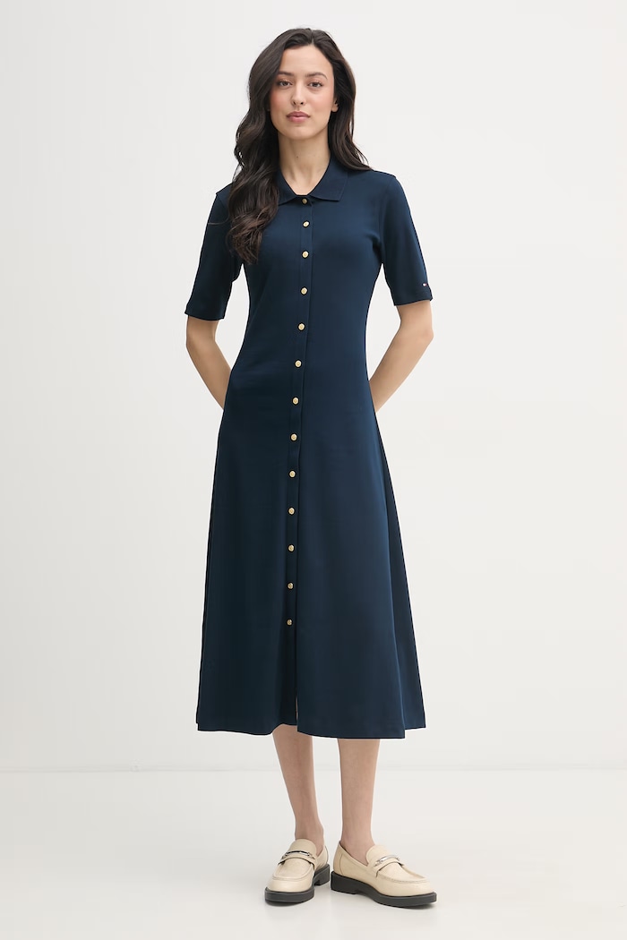 Tommy Hilfiger šaty bavlnené tmavomodrá WW0WW48776
