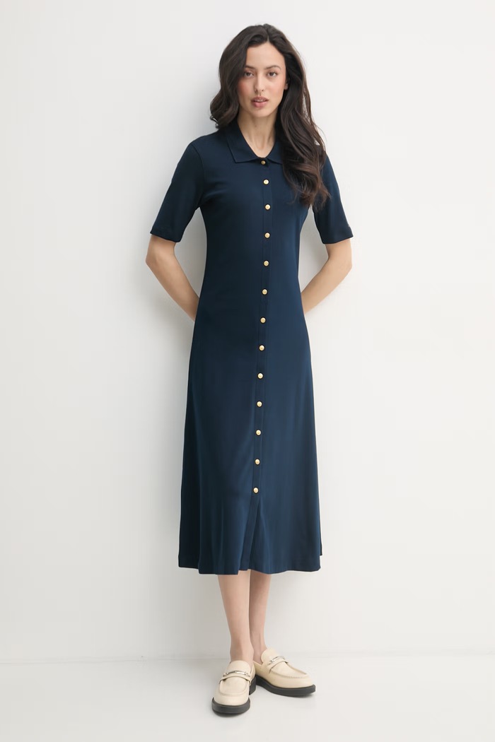 Tommy Hilfiger šaty bavlnené WW0WW48776 tmavomodrá SS26