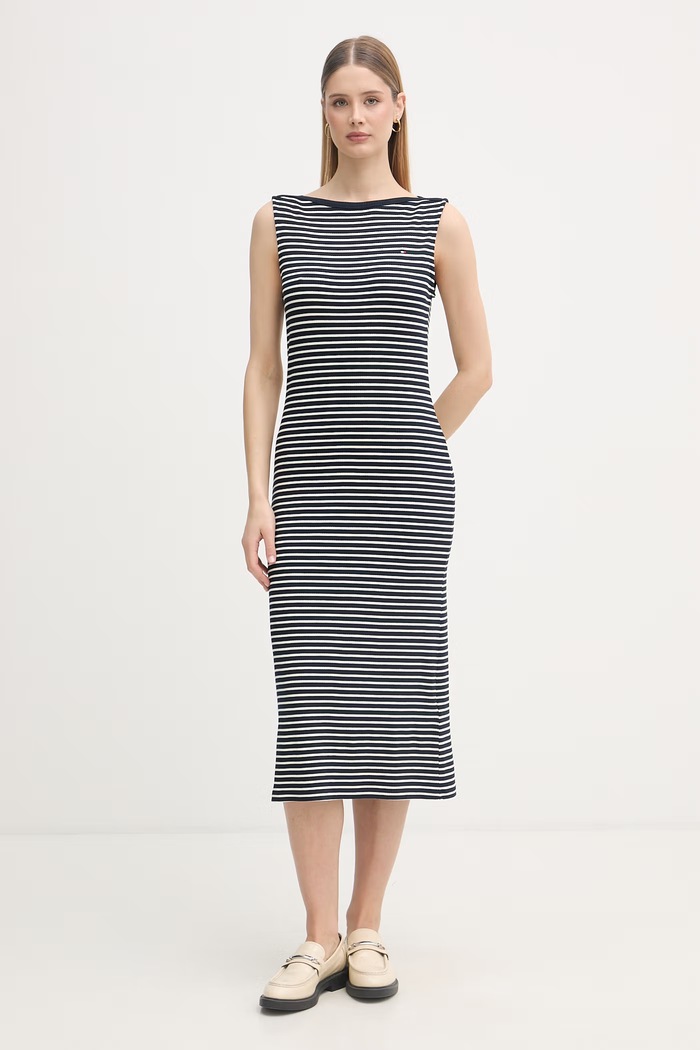 Tommy Hilfiger šaty z viskózy tmavomodrá WW0WW49311