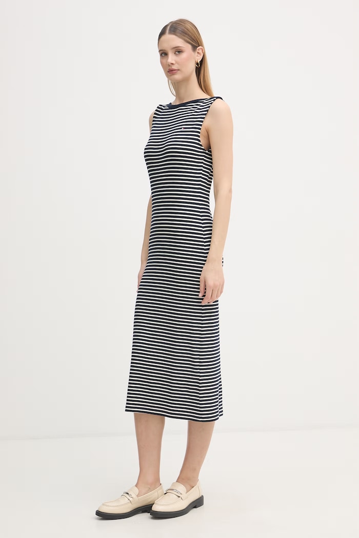 Tommy Hilfiger šaty z viskózy WW0WW49311 tmavomodrá SS26