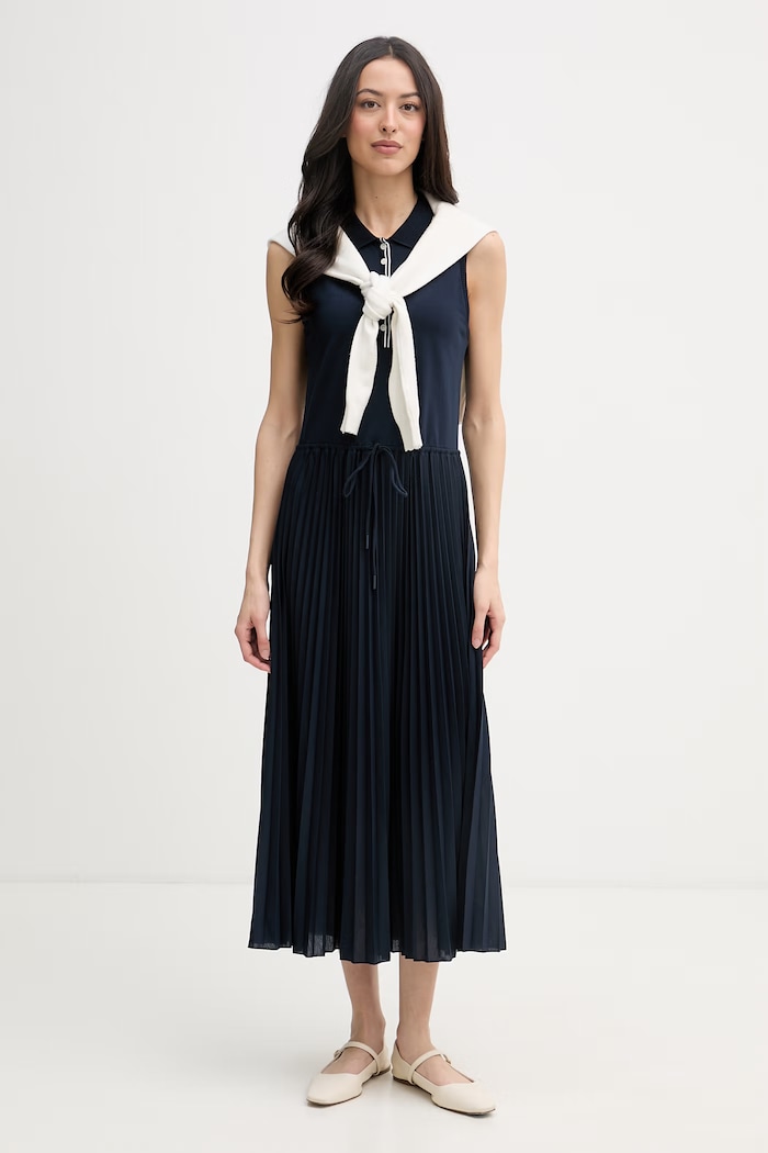 Tommy Hilfiger skladané šaty s bavlnou WW0WW49621 tmavomodrá SS26