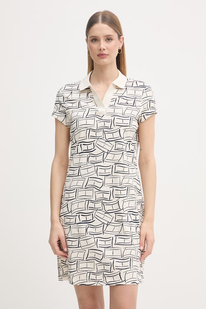 Tommy Hilfiger šaty s rozšíreným strihom béžová WW0WW49719