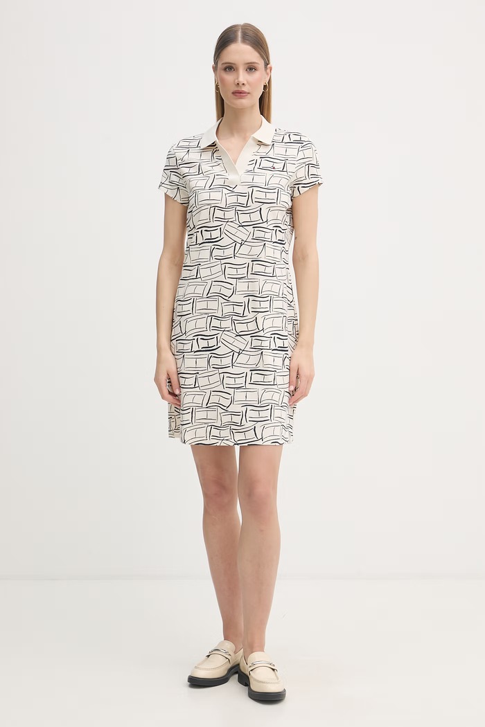 Tommy Hilfiger šaty s rozšíreným strihom WW0WW49719 béžová SS26