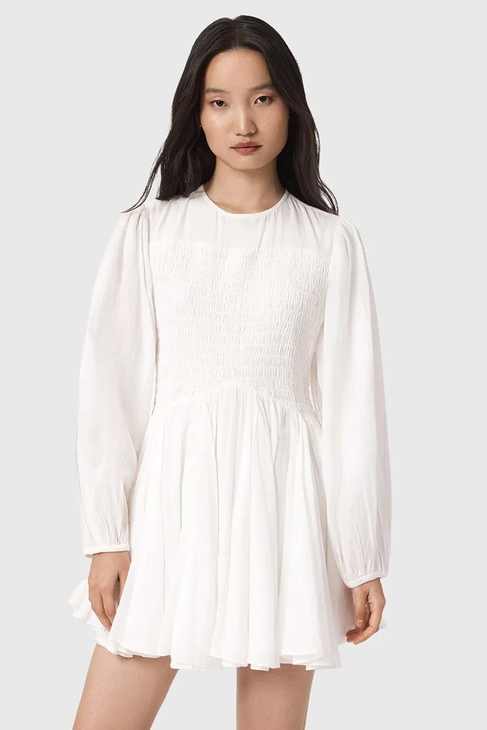 AllSaints šaty s rozšíreným strihom bavlnené CHIA biela W014DE