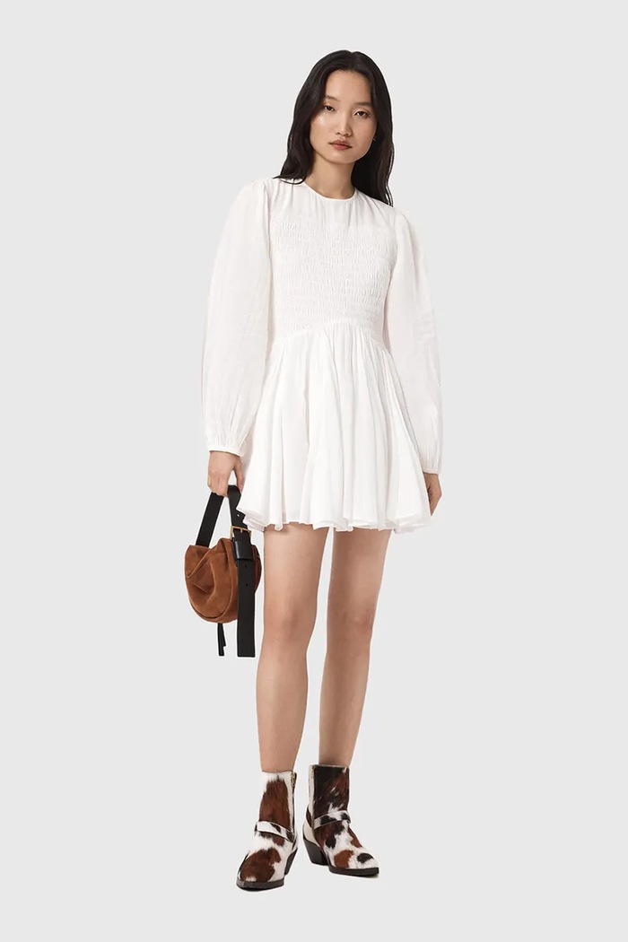 AllSaints šaty s rozšíreným strihom bavlnené CHIA W014DE biela
