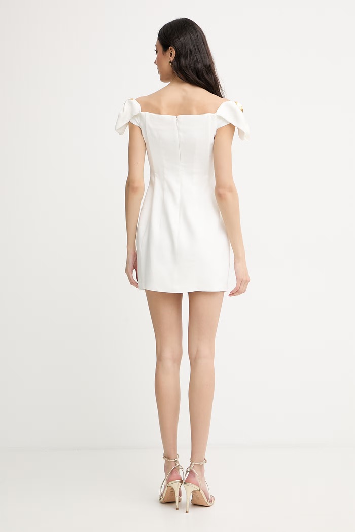 Ρούχα Elisabetta Franchi φόρεμα με ανοιχτό μέτωπο με λινό AB96862E2 μπεζ