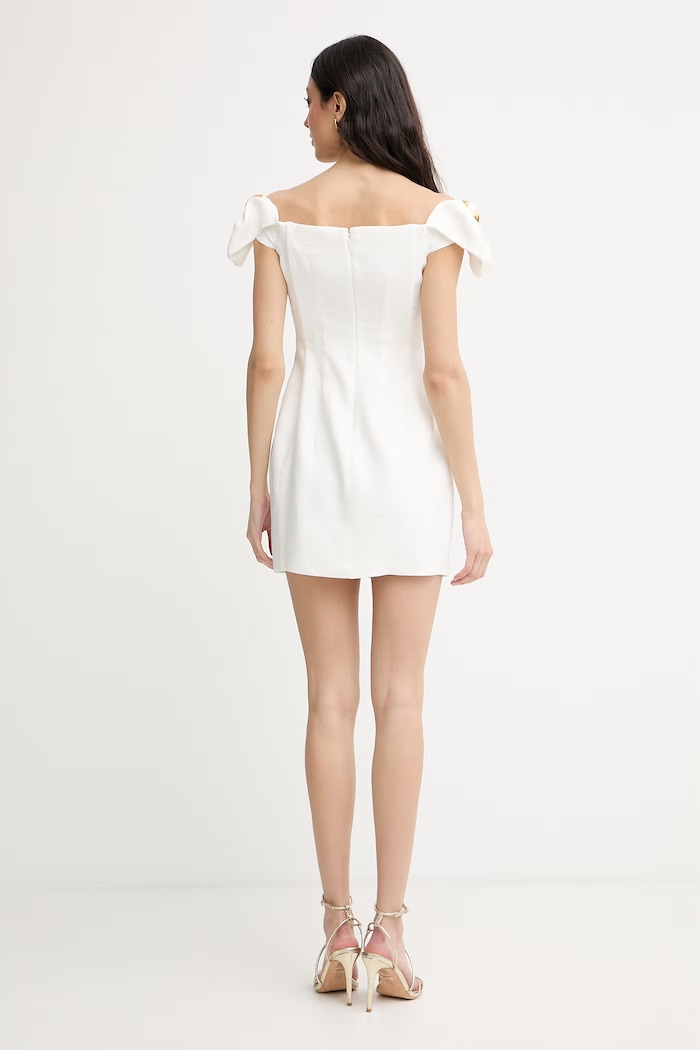 Ρούχα Elisabetta Franchi φόρεμα με ανοιχτό μέτωπο με λινό AB96862E2 μπεζ