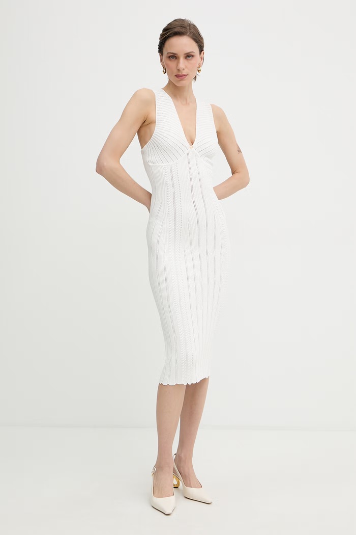 Elisabetta Franchi šaty s viskózou AM36B62E2 biela SS26