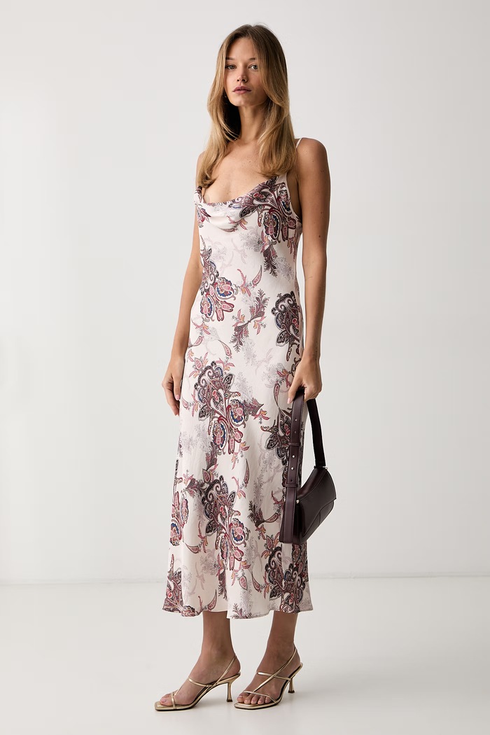 Guess spodnicové šaty s viskózou AKILINA W6GK94.W2266 béžová SS26