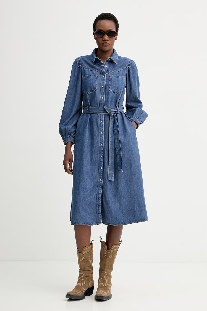 Rifľové šaty Levi's JOURNEY LS MAXI 005OK modrá SS26