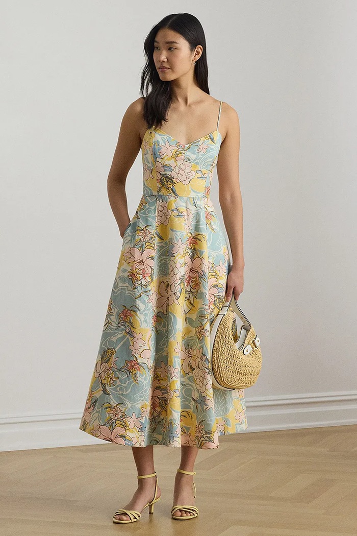 Lauren Ralph Lauren φόρεμα αμπίρ λινό μπεζ 200P08951