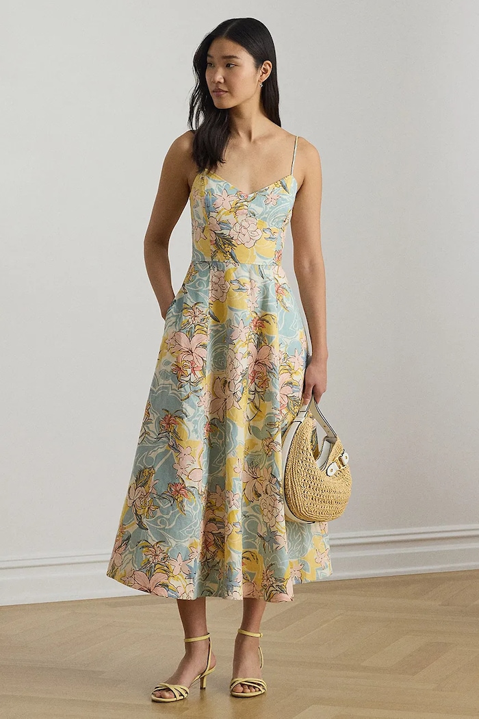 Lauren Ralph Lauren φόρεμα αμπίρ λινό μπεζ 200P08951
