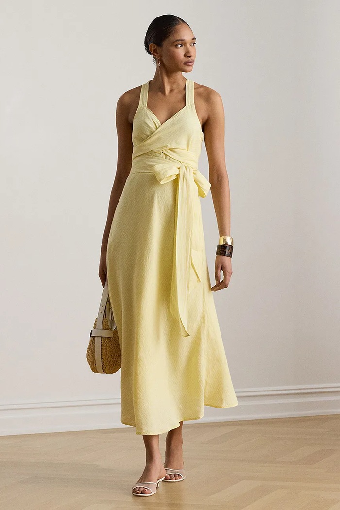 Lauren Ralph Lauren sukienka letnia lniana żółty 200P13587
