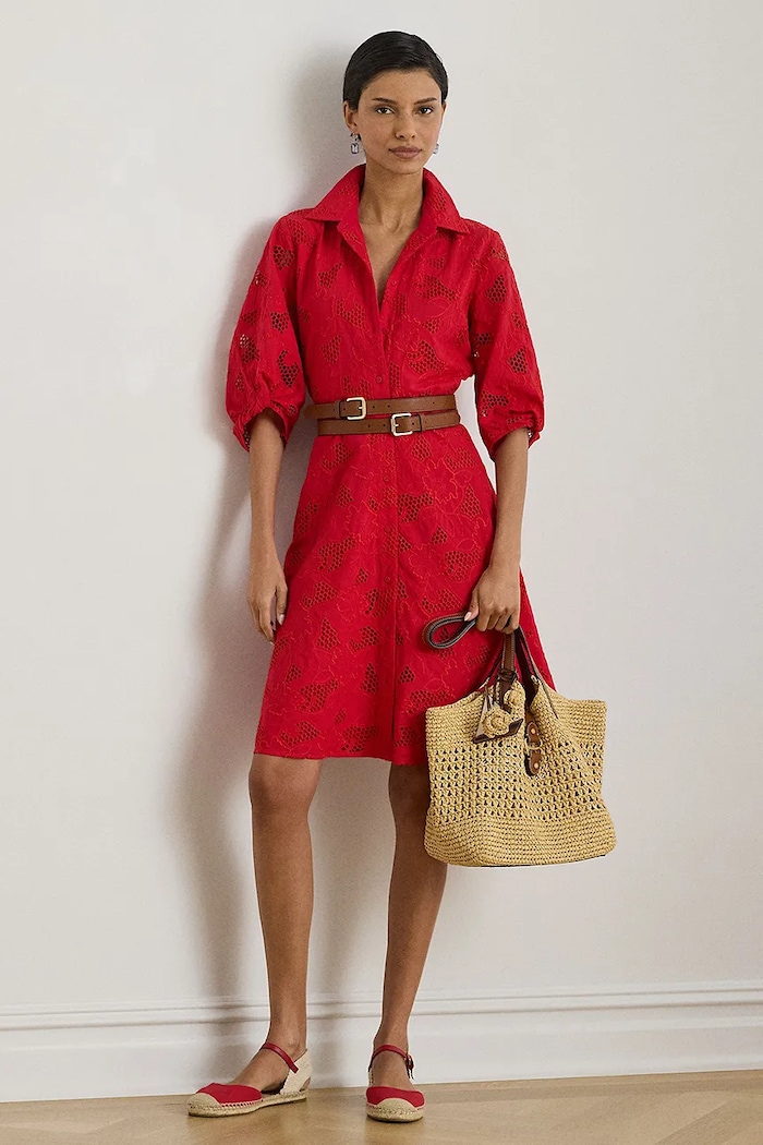 Lauren Ralph Lauren sukienka koszulowa bawełniana czerwony 200P13593