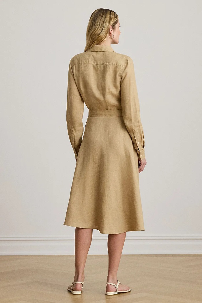 Lauren Ralph Lauren sukienka koszulowa lniana 200P13686 beżowy SS26