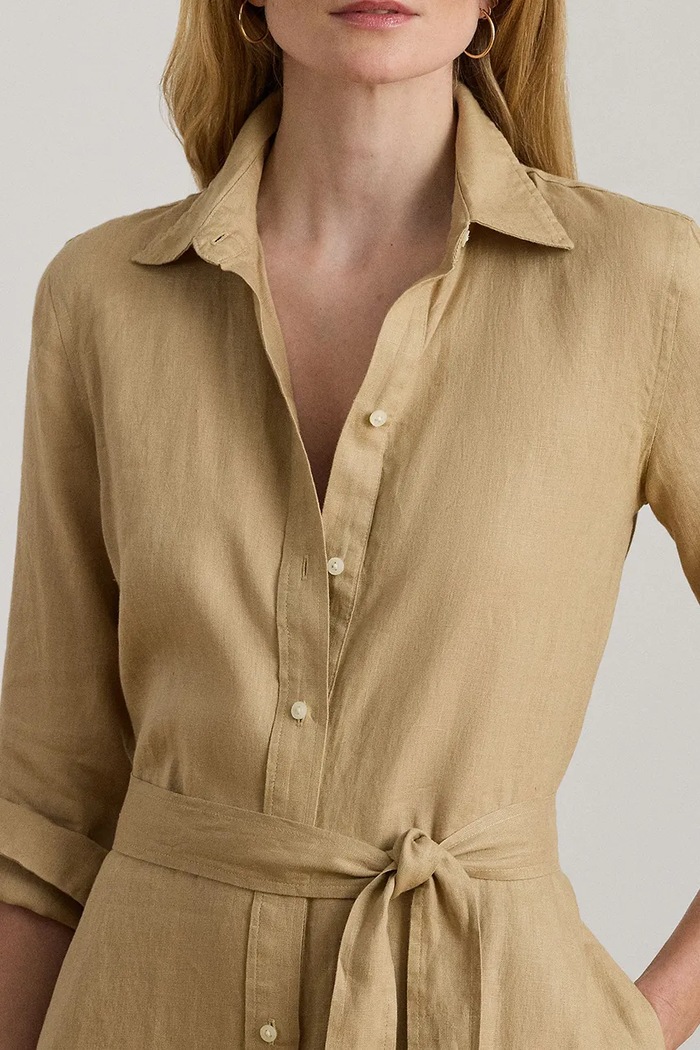 Lauren Ralph Lauren sukienka koszulowa lniana beżowy 200P13686