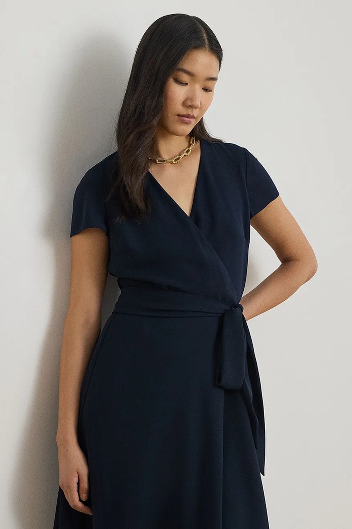 Oblečenie Lauren Ralph Lauren šaty s viazaním 200P13812 tmavomodrá