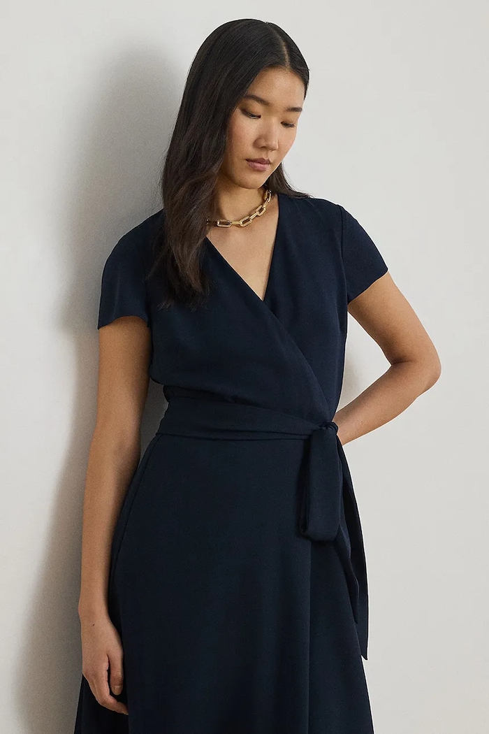 Oblečenie Lauren Ralph Lauren šaty s viazaním 200P13812 tmavomodrá