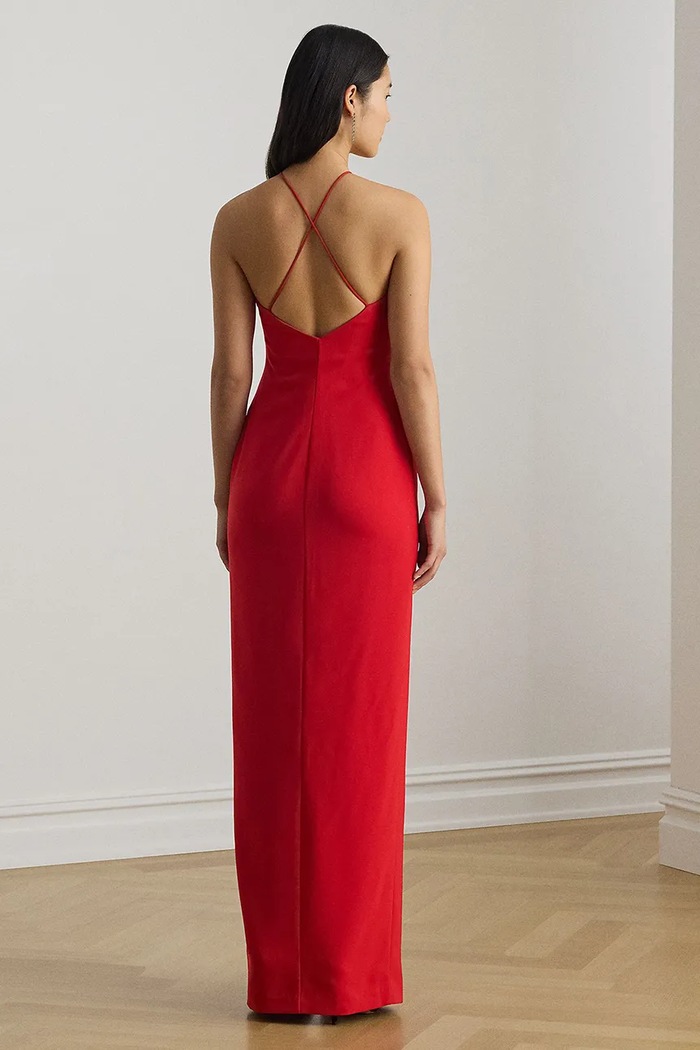 Lauren Ralph Lauren halter šaty 253P10146 červená SS26