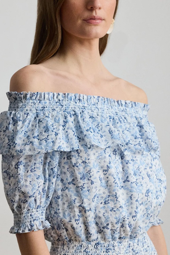 Lauren Ralph Lauren sukienka hiszpanka bawełniana niebieski 200P08959