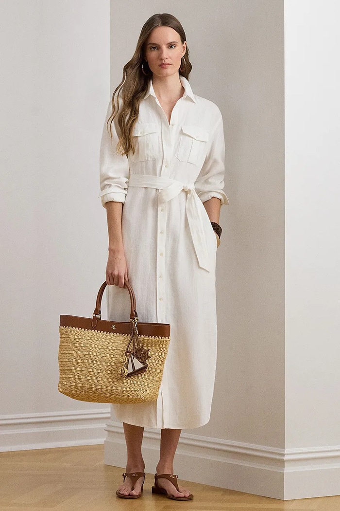 Lauren Ralph Lauren sukienka koszulowa lniana biały 200P13685