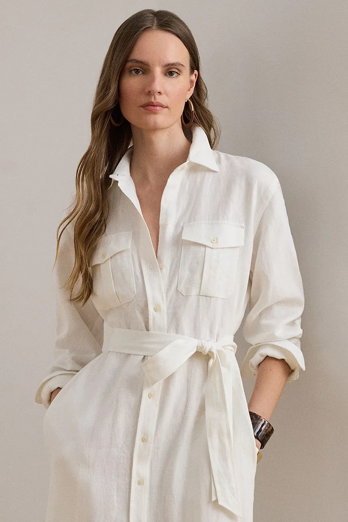 Odzież Lauren Ralph Lauren sukienka koszulowa lniana 200P13685 biały