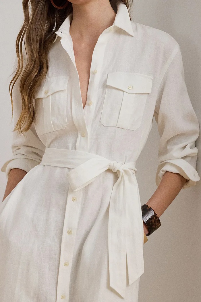 Lauren Ralph Lauren sukienka koszulowa lniana biały 200P13685