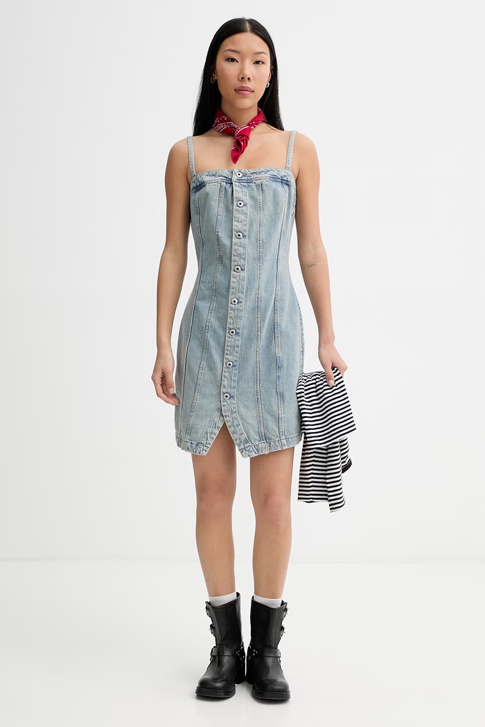 G-Star rochie din denim Kick Bustier D28505.E352 albastru SS26