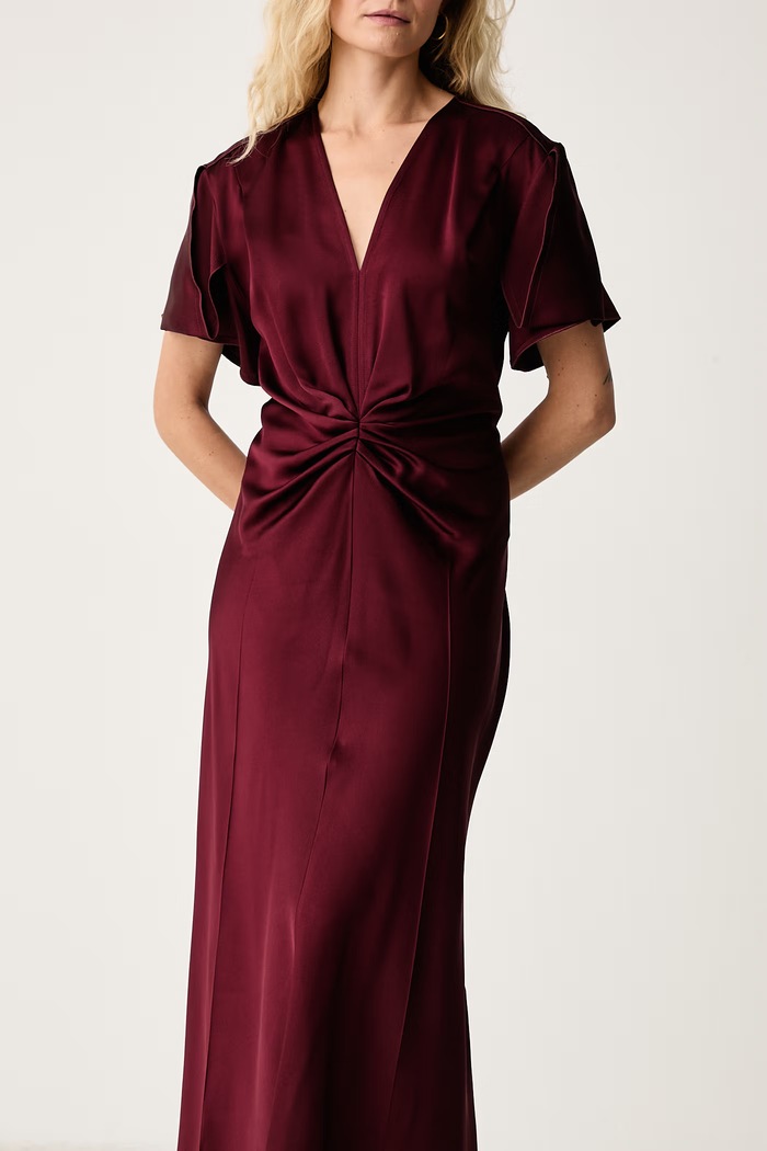 Sukienka bieliźniana z wiskozą Victoria Beckham 1226WDR005195D bordowy