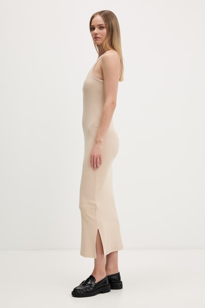 Îmbrăcăminte Tommy Jeans rochie din bumbac cu elastan DW0DW22329 bej