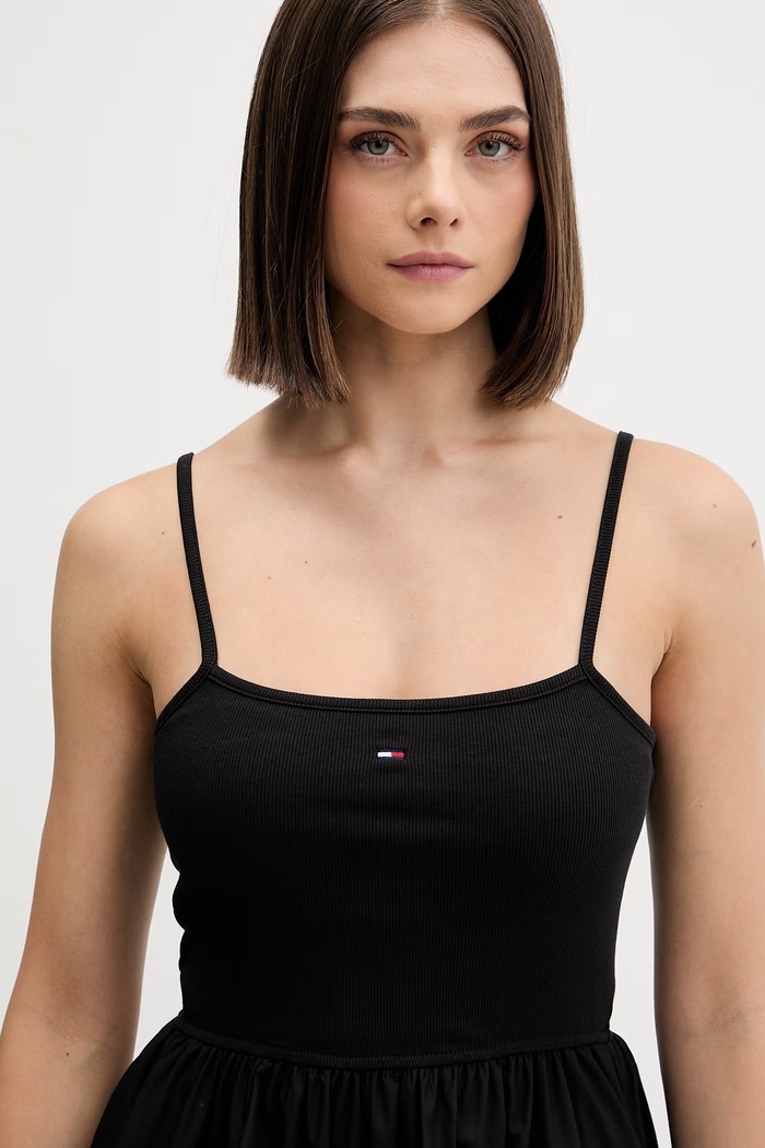 Tommy Jeans sukienka rozkloszowana bawełniana czarny DW0DW22352