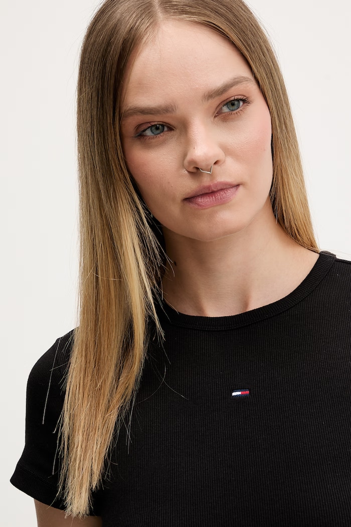 Tommy Jeans rochie bodycon din bumbac cu elastan negru DW0DW22613