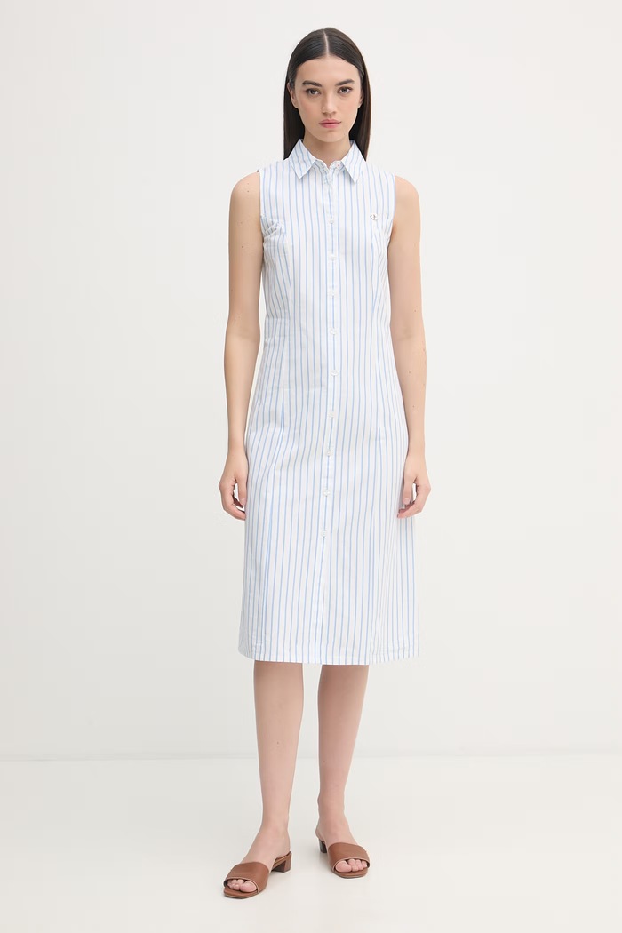 U.S. Polo Assn. sukienka bawełniana SLEEVELESS TIE-BACK MIDI niebieski WUP2254