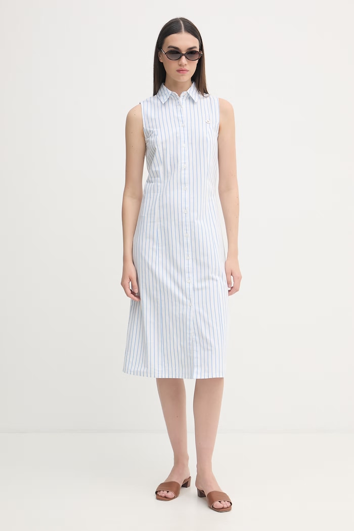 U.S. Polo Assn. sukienka bawełniana SLEEVELESS TIE-BACK MIDI WUP2254 niebieski SS26