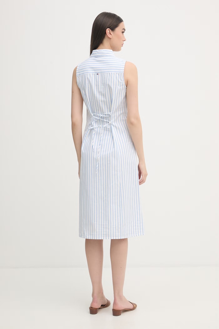 Odzież U.S. Polo Assn. sukienka bawełniana SLEEVELESS TIE-BACK MIDI WUP2254 niebieski