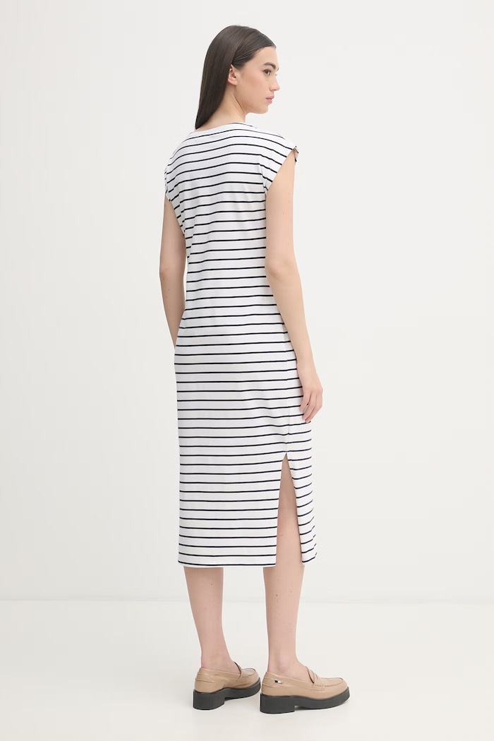 Odzież U.S. Polo Assn. sukienka bawełniana GROWN ON SLEEVE TIE-DETAIL STRIPE MIDI WUP2262 biały